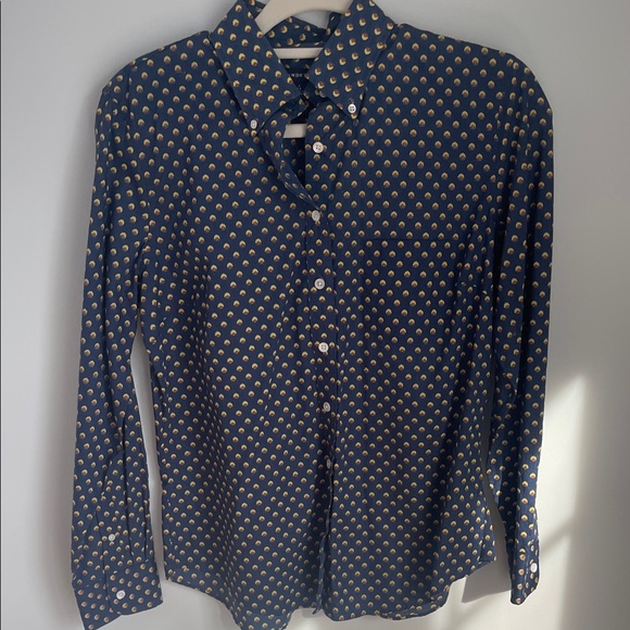 Lands' End Tops - Lands' End 💯%cotton Navy Button-Down Shirt with Gold Dot Print excellent